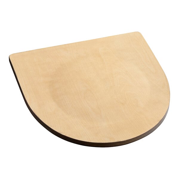 A Lancaster Table & Seating wooden seat for metal frame chairs with a curved edge.