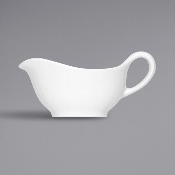 A white Bauscher gravy boat.