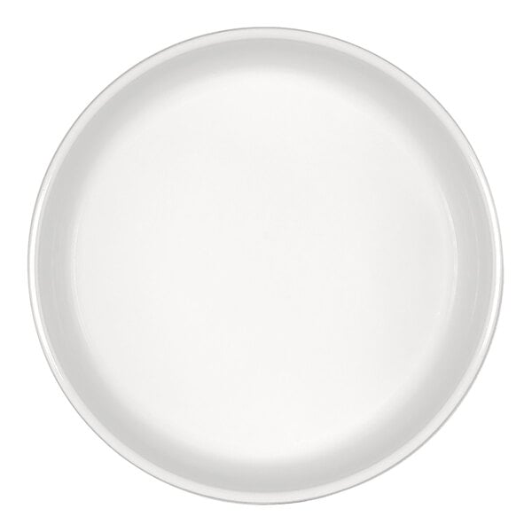 A plain, round, white bowl viewed from above.