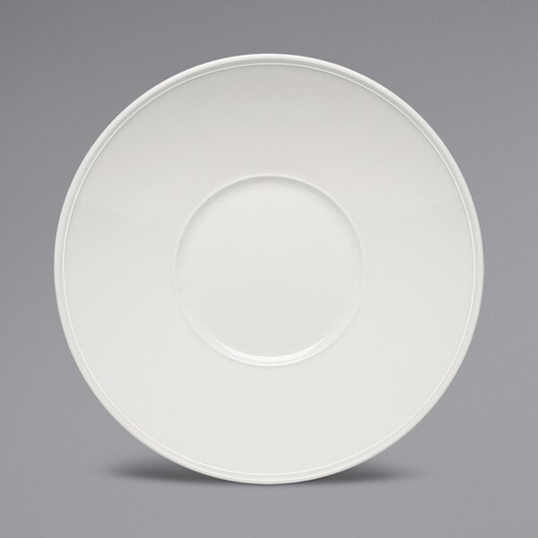A Bauscher bright white porcelain plate with a round edge.