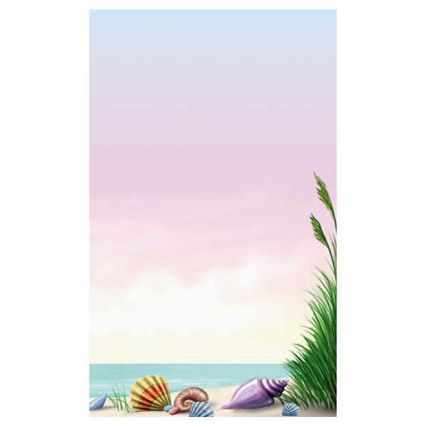 Menu paper with a white background and a coral design of seashells.