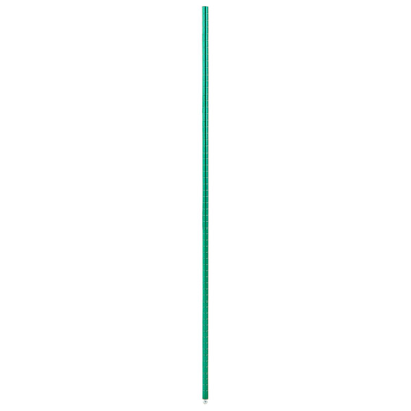 A long green and white pole with black lines on a white background.