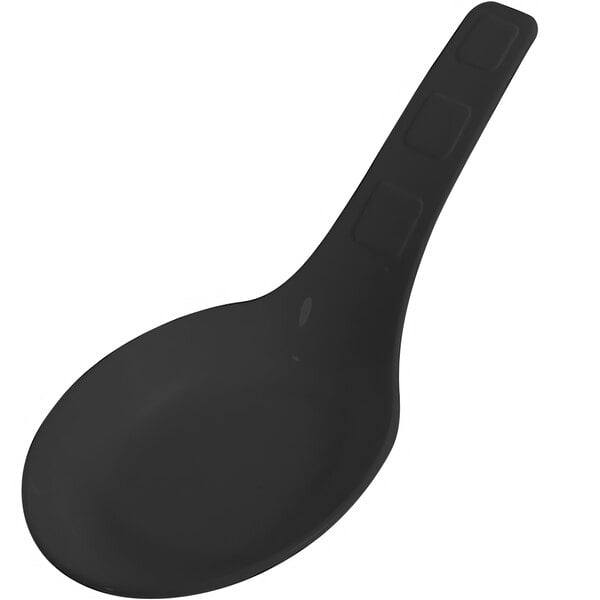 A black Fineline SelfEco Asian soup spoon with a handle.