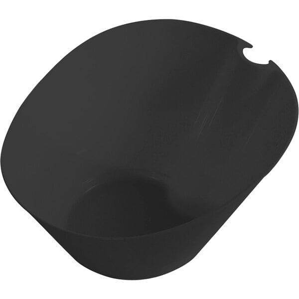 A black Fineline plastic bowl with a hole in the side.