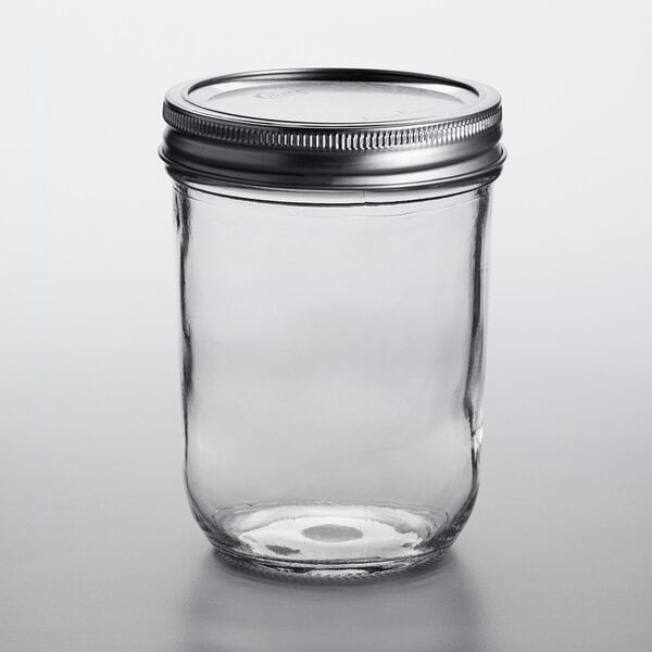 Choice 16 oz. Pint Wide Mouth Canning / Mason Jar with Silver Metal Lid ...