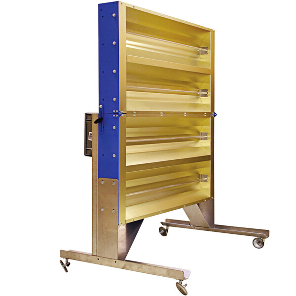 a large metal shelf with shelves