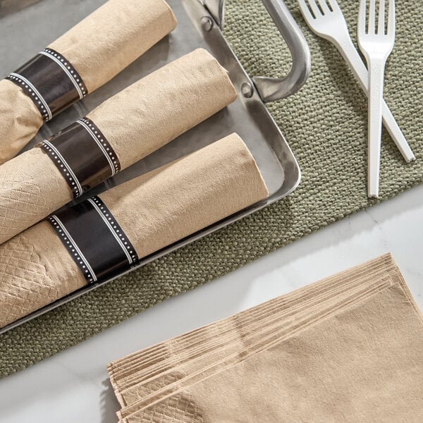 EcoChoice WrapNap 2-Ply Natural Kraft 1/4 Fold Dinner Napkin 16" x 16" - 3,000/Case