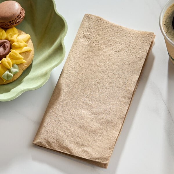 EcoChoice WrapNap 2-Ply Natural Kraft 1/4 Fold Dinner Napkin 16" x 16" - 3,000/Case