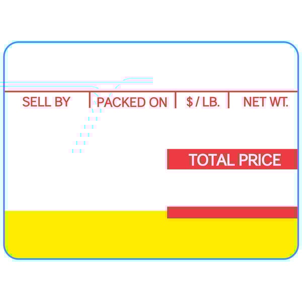 A white scale label with red and yellow text reading "Sell By Pack"