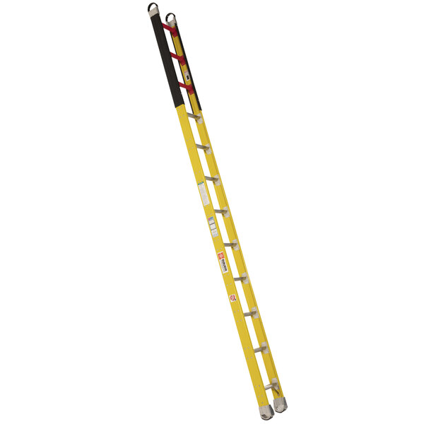 a yellow ladder with silver bars