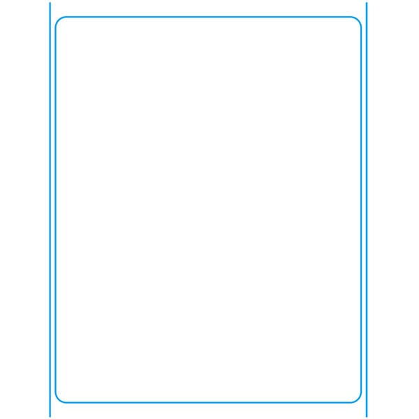 A white rectangular label roll with a blue rectangular frame and blank white space.