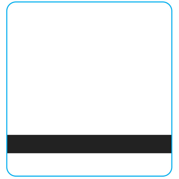 A white rectangular label roll with black rectangular and square stripes.