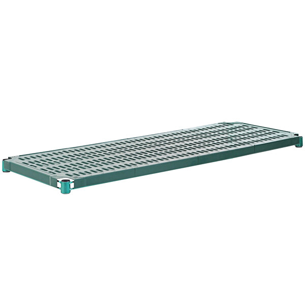 An Eagle Group green zinc metal truss shelf with green louvered polymer mats.