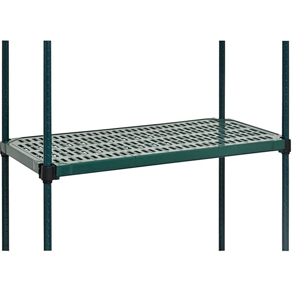 A green Eagle Group Valu-Gard shelving unit with black Quad-Adjust bars and QuadPLUS louvered polymer mats.