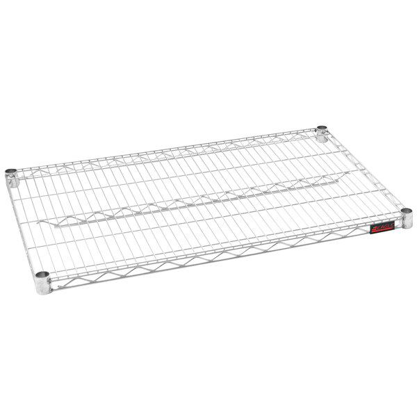 A stainless steel Eagle Group wire shelf with a metal frame.