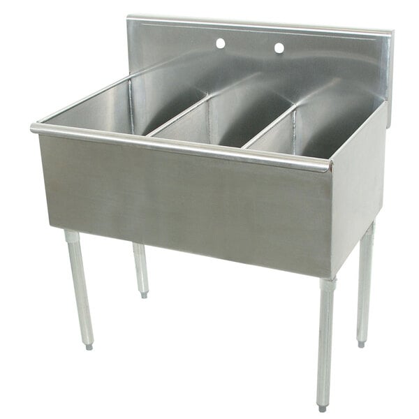 An Advance Tabco stainless steel three compartment sink.