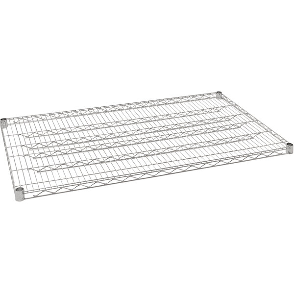 A stainless steel Eagle Group wire shelf with wire mesh on top.