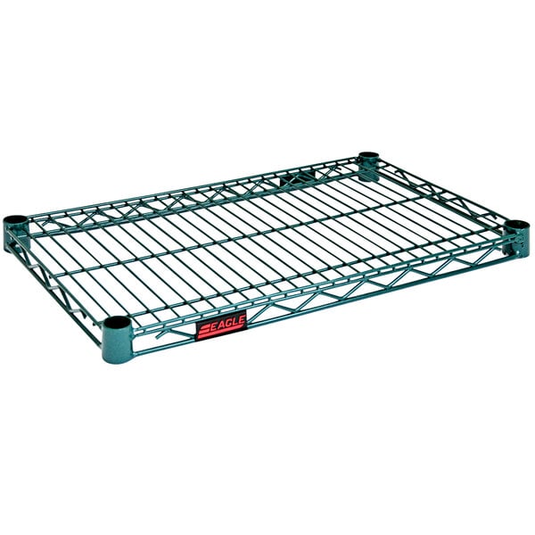 An Eagle Group green epoxy metal wire shelf.