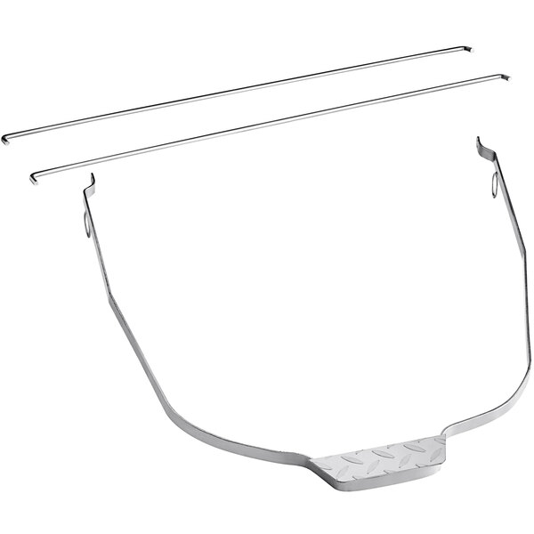 A white powder-coated metal frame with two metal rods and two hooks.