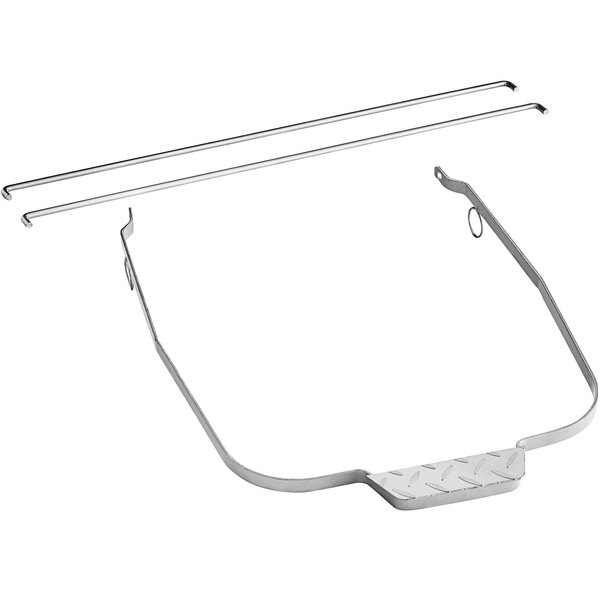 A white powder-coated metal frame with two metal bars and a handle on top.