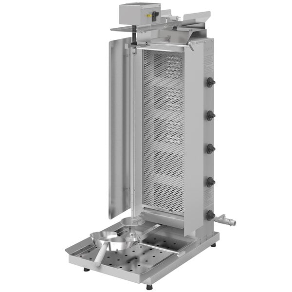 A large Inoksan natural gas gyro machine with a metal mesh shield on top.