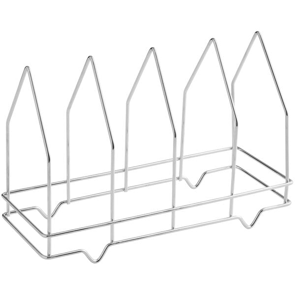 A metal Choice four-slot pizza screen rack.