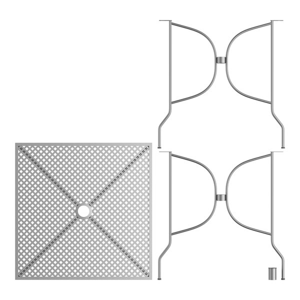 A close-up of a Lancaster Table & Seating metal square table with ornate legs.