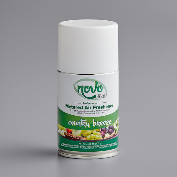 A white and green can of Noble Chemical Country Breeze air freshener with a white cap.