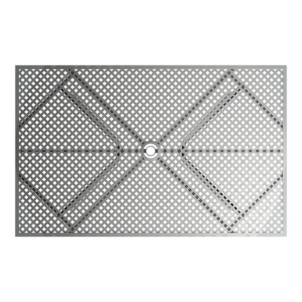 A close-up of a Lancaster Table & Seating rectangular table with modern metal legs.