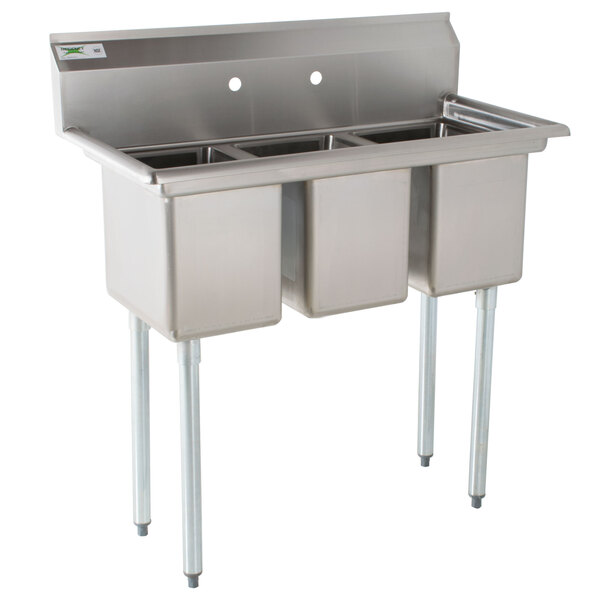 Regency 39 16 Gauge Stainless Steel Three Compartment Commercial Sink Without Drainboards 10 X 14 X 12 Bowls