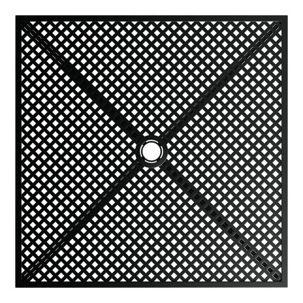 A black square Lancaster Table & Seating outdoor table top with a grid pattern.