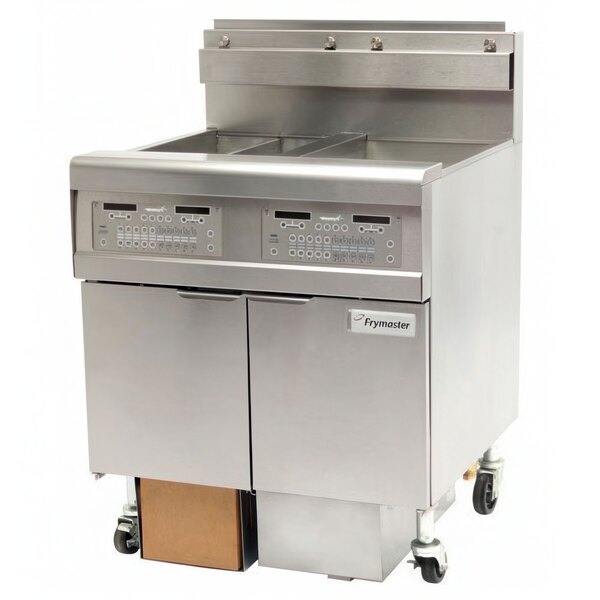 A large stainless steel Frymaster floor fryer with two drawers.