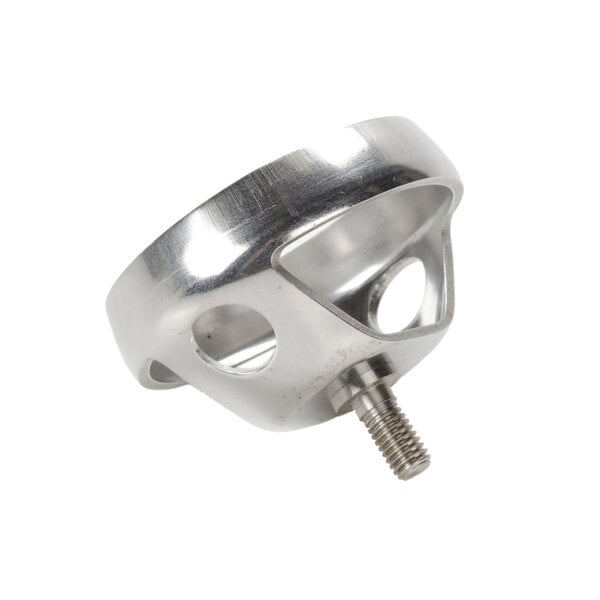 A stainless steel Hamilton Beach Mix 'N Chill agitator with holes on the bottom and a nut on top.