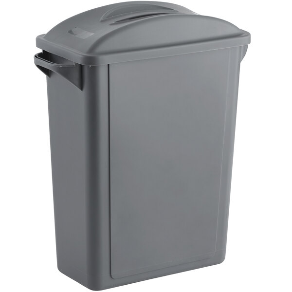 A Lavex grey plastic bin with a flat lid.