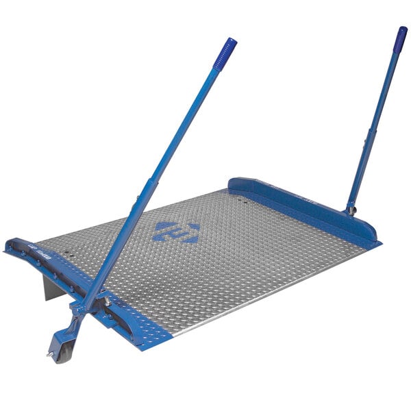 A blue metal sledge with Bluff Manufacturing blue and silver metal handles.