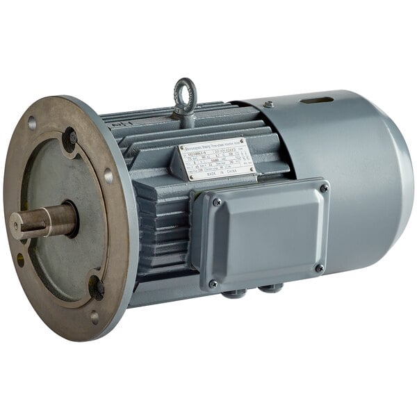 An Avantco grey electric motor with a round metal disc.