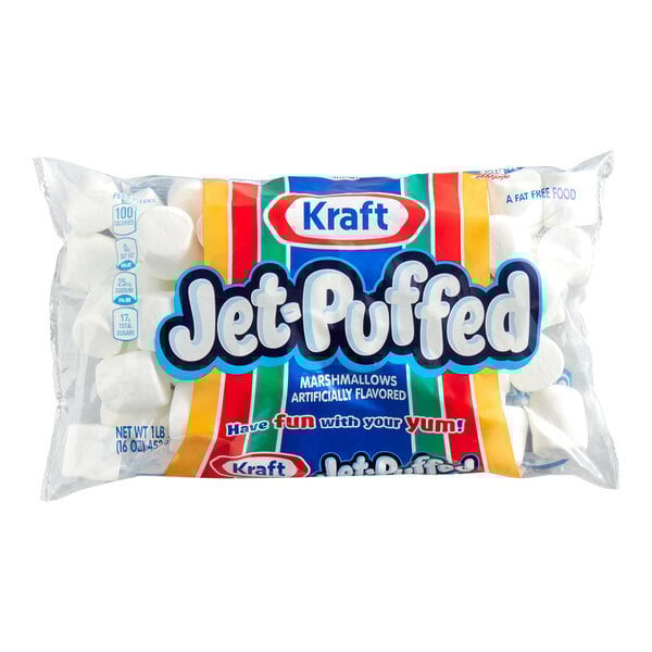 A 1 lb. bag of Kraft Jet-Puffed regular marshmallows.