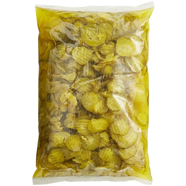 A white pouch of Heinz Crinkle Chip Dill Pickles.