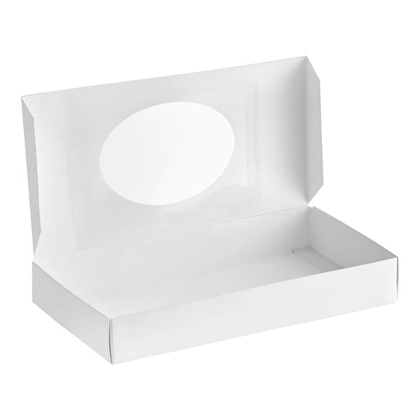 A white candy box with an oval window.