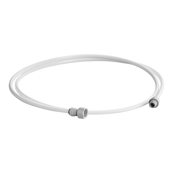 A white hose with a metal connector.