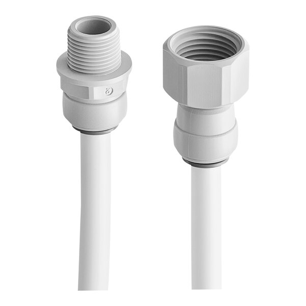 A white plastic pipe with two white hose connectors.