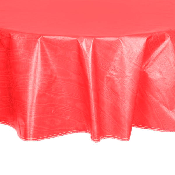 A red Intedge vinyl table cover on a table.