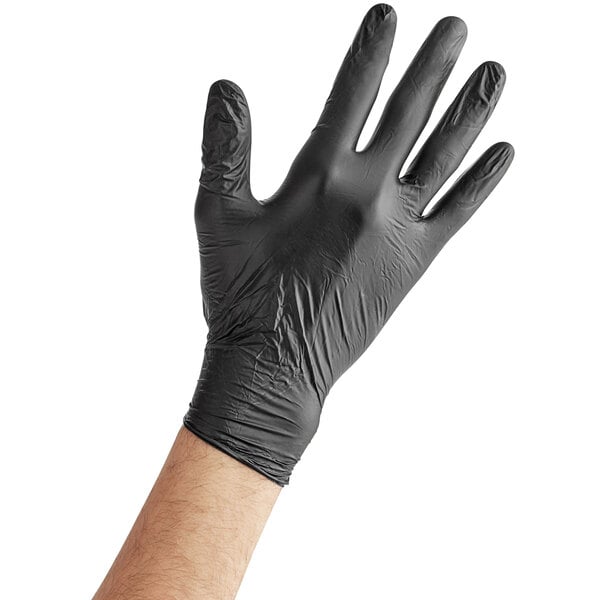 Noble Powder-Free Disposable Black Hybrid 3.5 Mil Thick Gloves - Large - 1,000/Case