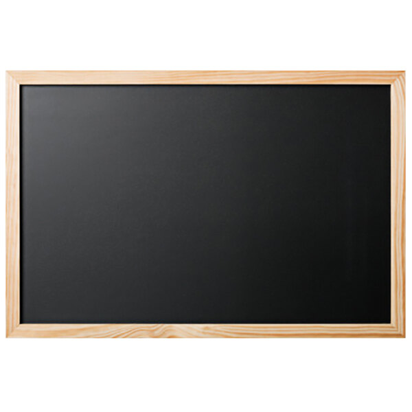 A black chalkboard with a wood frame.