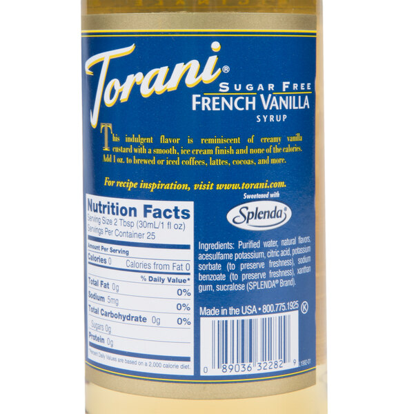 Torani 750 mL Sugar Free French Vanilla Flavoring Syrup