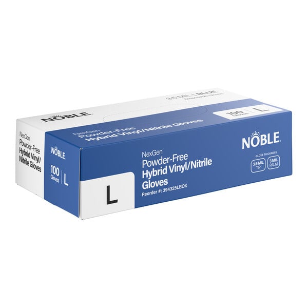 Noble Powder-Free Disposable Blue Hybrid 3.5 Mil Thick Gloves - Large - 1,000/Case