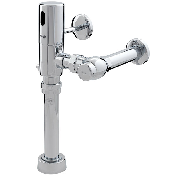 A Zurn exposed diaphragm toilet flush valve with chrome plating.