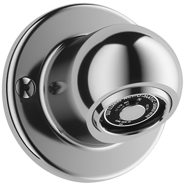 A close-up of the Sloan Act-O-Matic institutional showerhead with a polished chrome finish.