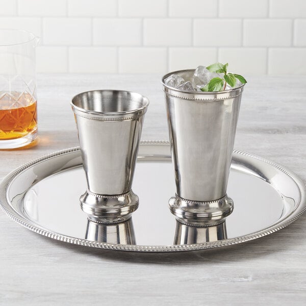American Metalcraft JC12 12 oz. Mirrored Stainless Steel Mint Julep Cup with Beaded Trim
