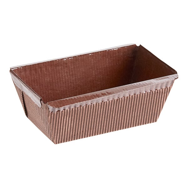 A brown rectangular paper loaf mold with a lid.